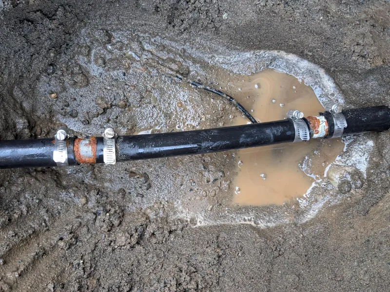 Water supply line repair in progress